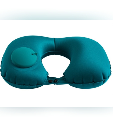 Perna pentru gat Flippy, portabila, umflare prin apasare, usor de depozitat, imbracata in material catifelat, in forma de U, 40 x 28 cm, verde