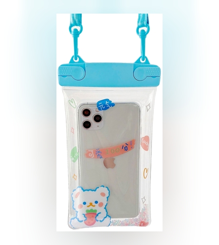 Husa subacvatica Fruity Waterproof Flippy, Snowproof, Universala, Impermeabila, cu Snur, pentru telefon sau documente, Berry Bear, Albastru
