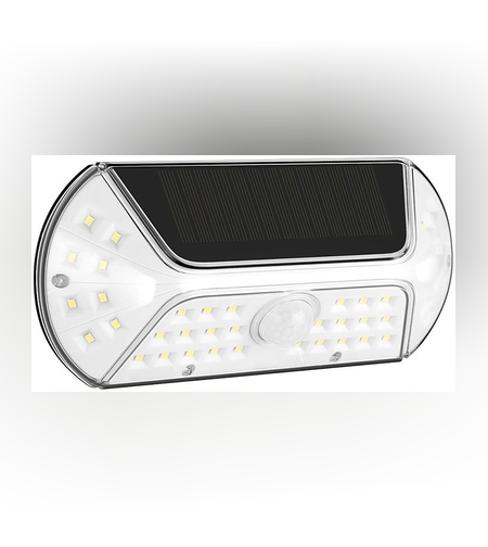 Aplica solara LED SMD pentru perete Flippy, cu senzor de miscare, dreptunghiulara, IP44, luminozitate mare 40 LED-uri, 3.7V, 1200mah, autonomie 8 ore, 19.2 x 8.9 cm, alb rece