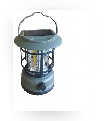 Lampa portabila camping, Felinar Vintage, ABS, Iluminare 30 COB LED, Intensitate reglabila, Acumulator inclus, Incarcare Solara si USB, 5W, Flippy, Verde