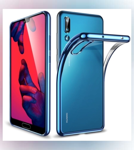 Husa Huawei P20 Transparent cu Margini Albastre