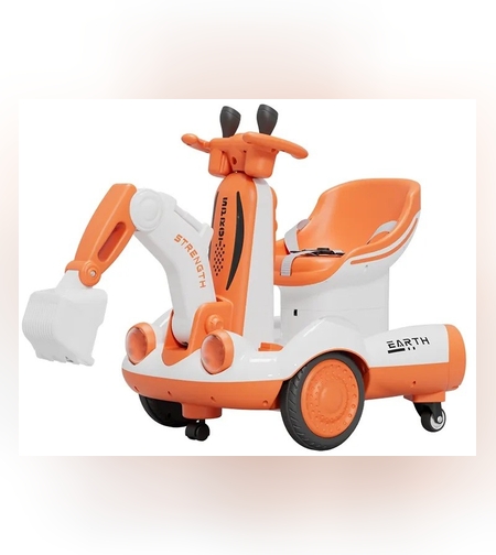 Excavator Electric, Flippy, pe 4 Roti Antiderapante, cu Telecomanda, Brat Controlat Electric, cu Telecomanda, +2 Ani, Portocaliu