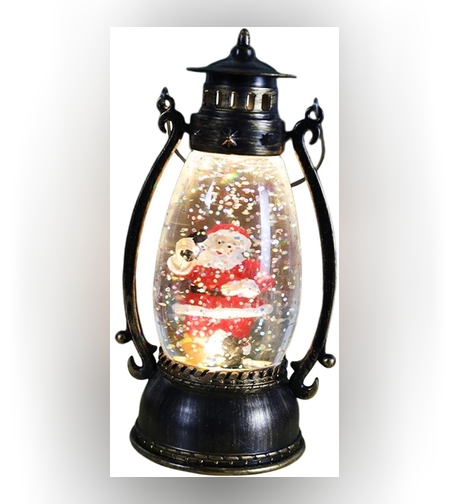 Decoratiune Luminoasa, Flippy, Felinar de Craciun, cu Lumina LED, Ornament Model Lampa cu Ulei Mos Craciun, cu Maner, 14x7x6 cm, Negru