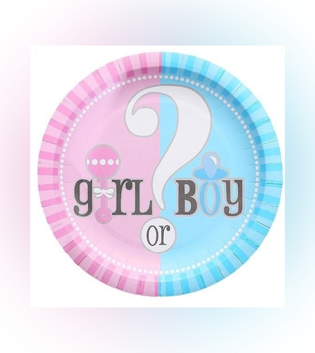 Set 10 Farfurii Gender Reveal, Flippy, Girl or Boy, din Carton, 22.8 cm, Roz/Albastru