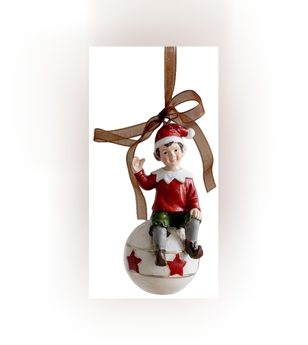Decoratiune de Craciun, Flippy, pentru Brad, Model Elf pe Glob, 10 x 4 cm, din Rasina, Multicolor
