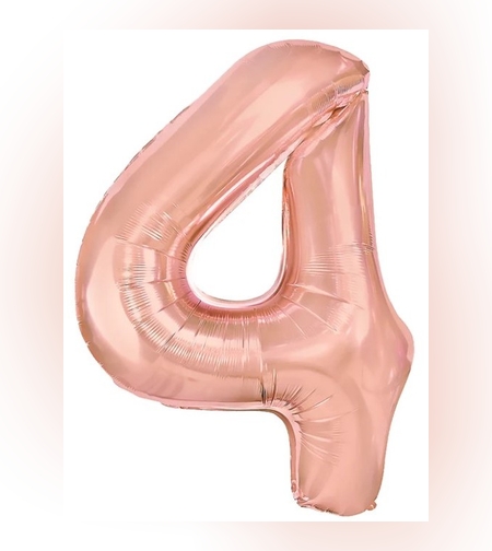 Balon din Folie Metalizata Flippy, Figurina Cifra, Tema Aniversare 40 cm, Ambalaj Individual, Pai inclus, Umflare cu Aer sau Heliu, Rose Gold, Cifra 4