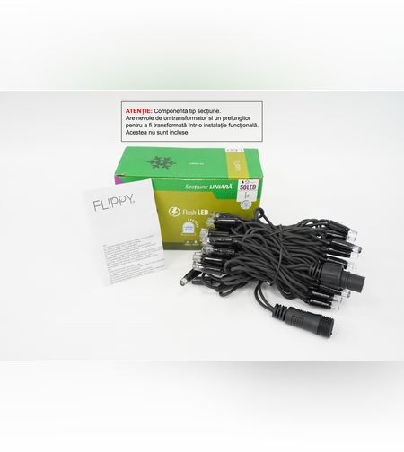 Sectiune Instalatie de Craciun Flippy Tip Liniara, cu Flash, 5 m, 50 LED-uri, Interconectabila, Fir Negru, Alb-Rece