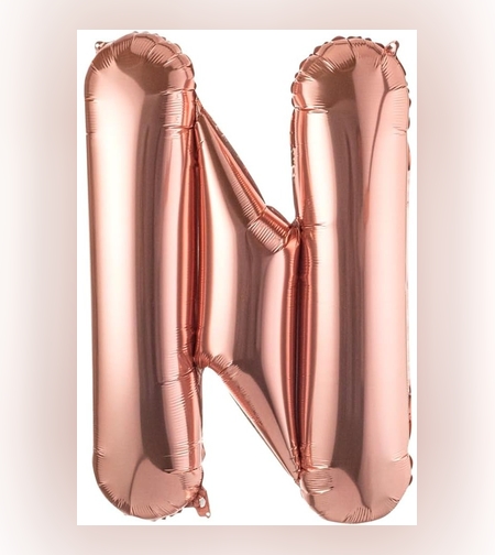 Balon Folie Metalizata Litera N, Flippy, 80 cm, Umflati cu Heliu sau Aer, Ambalaj Individual, Pai inclus, Rose Gold