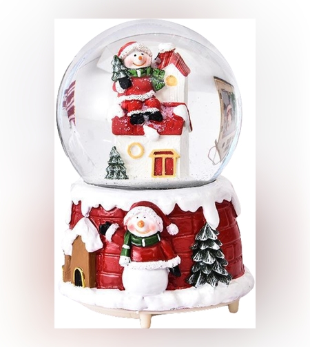 Decoratiune glob cu zapada Flippy, Mos Craciun pe casa, diametru 6.5 cm, multicolor