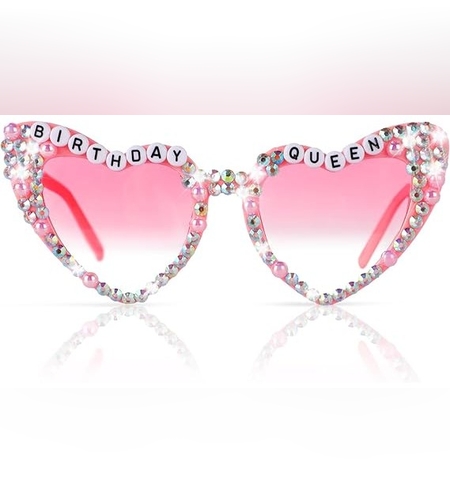 Ochelari Decorativi, Flippy, Model Birthday Queen, cu Diamante, pentru Aniversari, din PC, 15.3 x 5.7 x 14.5 cm, Roz