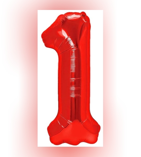Balon din Folie Metalizata Flippy, Figurina Cifra, Tema Aniversare 80 cm, Ambalaj Individual, Pai inclus, Umflare cu Aer sau Heliu, Rosu, Cifra 1