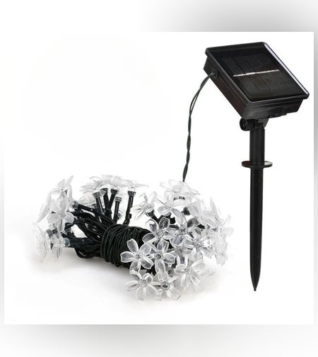 Instalatie Craciun, 5 metri, 20 Becuri LED tip Flori de cires, pentru exterior cu incarcare solara, Alb rece, Flippy