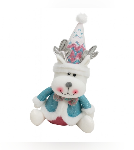 Figurina de Craciun Ren cu Palarie, Flippy, Figurina Decorativa Ren de Craciun pentru Sarbatorile de Iarna, 34 x 20 x 12 cm, Multicolor