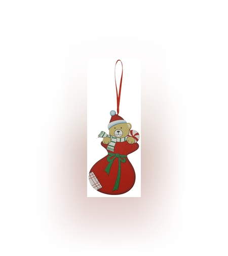 Ornament de brad ursulet, Flippy, rosu, lemn, 14 cm