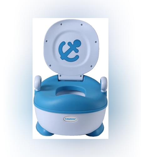 Olita pentru Copii, Flippy, +1an, Portabila, Design cu Ancora, cu Capac, Model Prietenos, Non-Toxic, Compartiment Detasabil, cu Manere, cu 4 Picioare, Usor de Curatat, 46*33*32 cm, Albastru