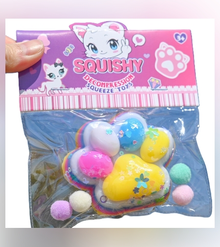 Jucarie Antistres Squishy, Flippy, Labuta de Pisica Squeeze Toys, cu Revenire Lenta, 7.5 cm, Model 270515, Multicolor