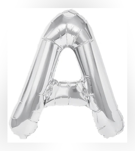 Balon Folie Metalizata Litera A, Flippy, 40 cm, Umflati cu Heliu sau Aer, Ambalaj Individual, Pai inclus, Argintiu