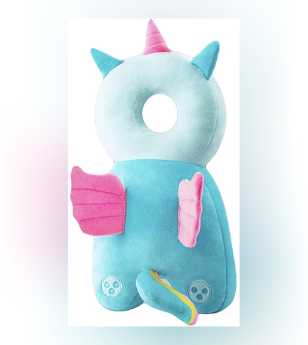 Perna tip Rucsac pentru Protectia Capului, Flippy, Tetiera tip Unicorn, pentru Bebelusi, 33x6x19 cm, 180 g, Albastru