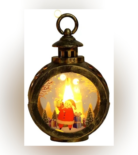 Decoratiune Craciun tip Felinare cu baterii, 13.5 x 9 cm,Lumanare cu geam si inscriptie Mos Craciun,lumina alb cald,baterii incluse,Negru Vintage