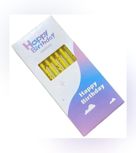 Set 6 Lumanari Lungi, Flippy, din Parafina, 10 x 0.5 cm, Happy Birthday, Galben