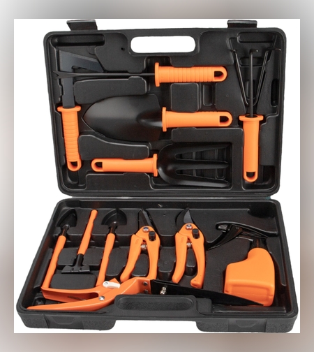 Set 12 accesorii pentru gradinarit Flippy, geanta depozitare inclusa, otel inoxidabil, 37 x 27 cm, portocaliu