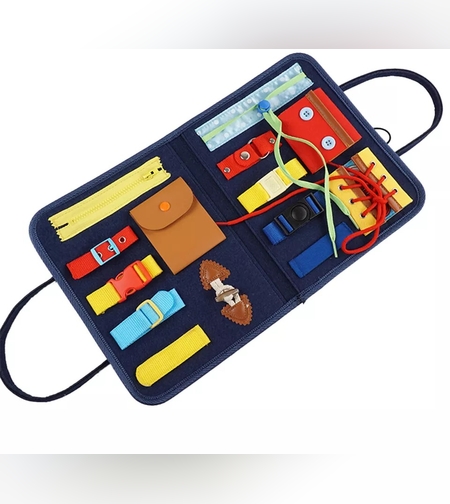 Carte Senzoriala Educativa Montessori, Flippy, Dezvoltare Abilitati Motorii, 2 Pagini, 28x22x3 cm, Albastru