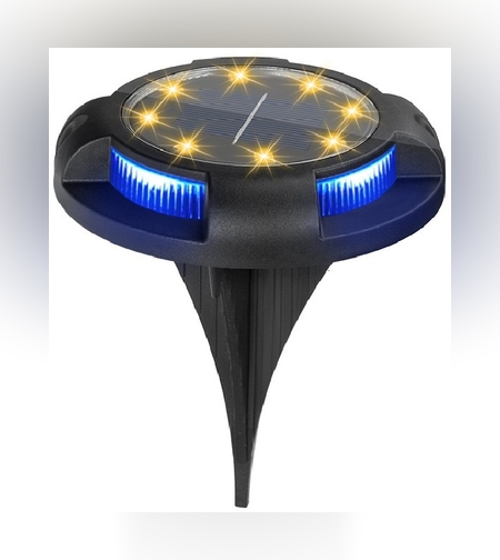 Lampa solara LED tip spot pentru gradina Flippy, cu 4 leduri laterale multicolore si 8 leduri principale alb cald, IP65, material ABS, baterie 2V, 700 mah, 11x13.5 cm, multicolor