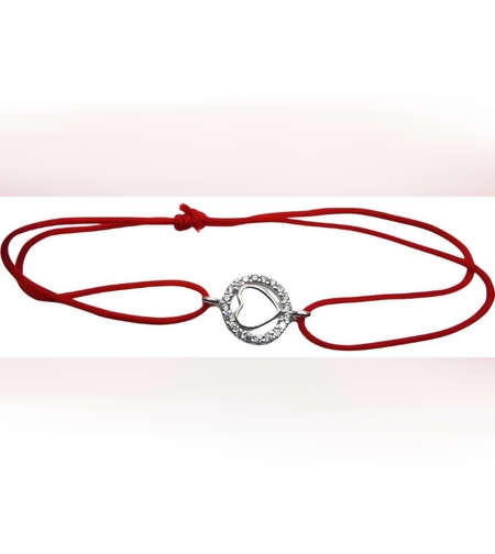 Bratara snur reglabil, Argint 925, Inima in Cerc cu Zirconii