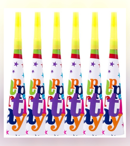 Set 6 Trompete Happy Birthday, Flippy, pentru Petrecere, Tematica Aniversare, 18.3x5 cm, Multicolor