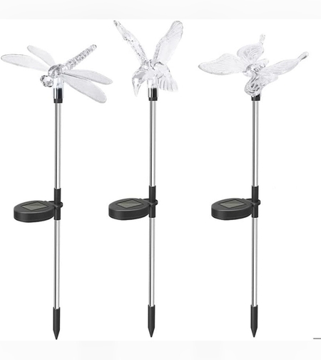 Set 3 Lampi Solare LED tip pasare-fluture-libelula, Inaltime 43 cm, Flippy, Multicolor