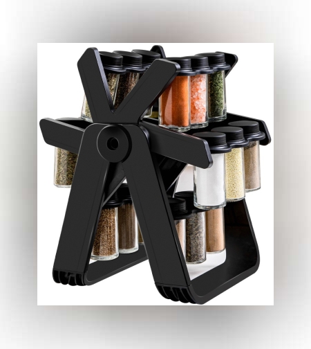 Suport Pentru Condimente Rotativ, Flippy, Multifunctional, Pivotant 360°, Portabil, Usor de Montat, 34x23 cm, ABS/Sticla, Negru