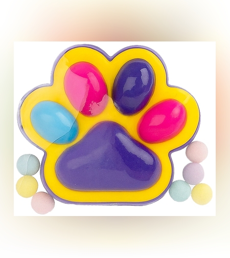 Jucarie Antistres Squishy, Flippy, Revenire Lenta, Model Labuta de Pisica, Squishy, BIG 12.5 x 10.5 cm, 220 g, Model 17, Mov Galben Rosu