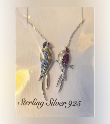 Colier Argint 925 Doua Randunele El si Ea, cu Zirconiu, Colorat