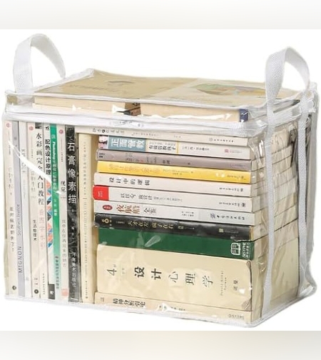 Cutie de Depozitare, Flippy, din PVC + Textil, Rezistenta la Apa, Geanta pentru Carti, 38x24x32 cm, Transparent-Alb