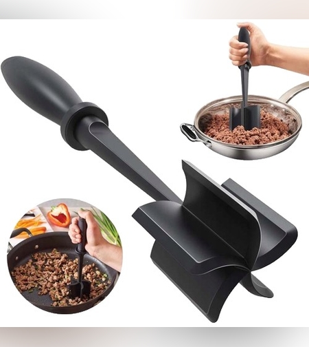 Tocator de Carne Manual, Flippy, cu Lama pentru Tocarea si Amestecarea Carnii, 28x6cm, cu 5 Lame Curbate, Rezistent la Caldura, Multifunctional, Plastic Rezistent, Negru