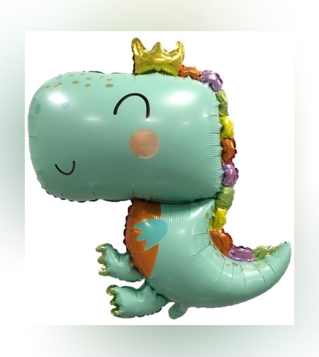 Balon din Folie Metalizata, Flippy, Figurina Dinozaur, Tema Animalute, 75-80 cm, Ambalaj Individual, Pai Inclus, Umflare cu Aer sau Heliu, Verde