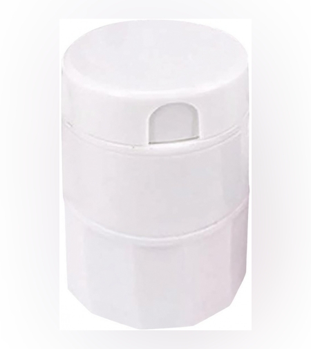 Cutie Pastile Multifunctionala, Flippy, 4 in 1, Pahar Apa, Taiere, Sfaramare, Depozitare, Compact, ABS cu Lama din Inox, Alb, 8.7x6.2x4.1 cm