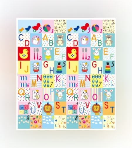 Covoras pentru Copii, Flippy, cu 2 Fete, Model Litere/Girafe, din XPE+PE, Impermeabil, Antiderapant, Protectie Termica, +3 Luni, Pliabil, 180 x 200 x 1 cm, Multicolor