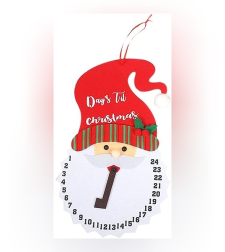Decoratiune de Craciun Flippy, Advent calendar, numara zilele pana la Craciun, model Mos Craciun, material poliester, 37 x 22 cm, rosu