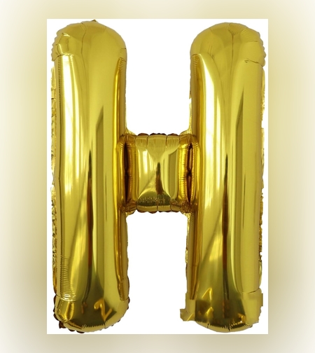 Balon Folie Metalizata Litera H, Flippy, 80 cm, Umflati cu Heliu sau Aer, Ambalaj Individual, Pai inclus, Auriu