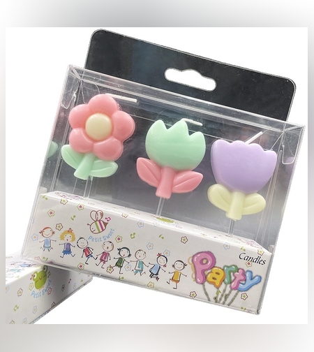 Set 3 Lumanari, Flippy, Tema Flori, Model 1, din Parafina, Multicolor