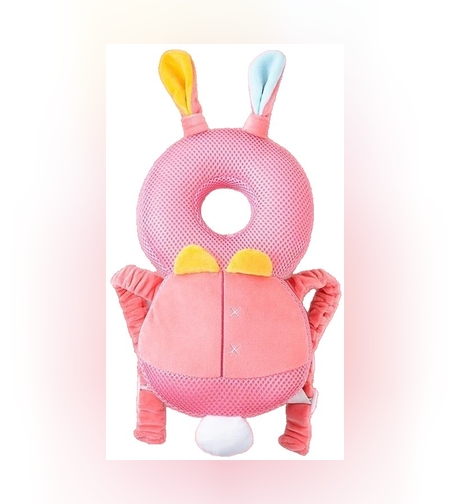 Perna tip Rucsac pentru Protectia Capului, Flippy, Tetiera tip Iepure, pentru Bebelusi, Design tip Plasa, 33x6x19 cm, 180 g, Roz