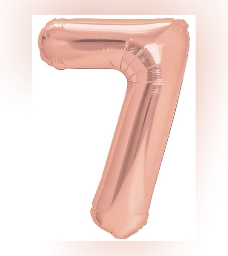 Balon din Folie Metalizata Flippy, Figurina Cifra, Tema Aniversare 40 cm, Ambalaj Individual, Pai inclus, Umflare cu Aer sau Heliu, Rose Gold, Cifra 7