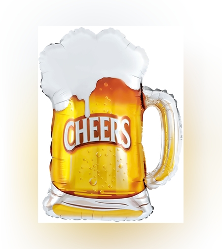 Balon din Folie Metalizata, Flippy, Figurina Halba de Bere, Model Cheers, Tematica Petrecere, 58x73 cm, Ambalaj Individual, Pai Inclus, Umflare cu Aer sau Heliu, Galben