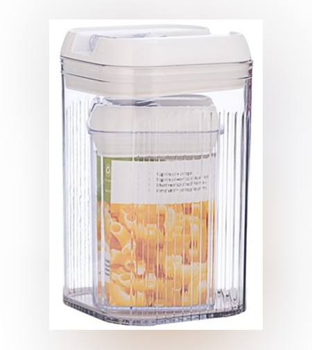 Cutii de Depozitare Alimente, Flippy, Set din 2 Cutii de tip Container, Recipiente pentru Cereale in Bucatarie, 0.8 L-10x15.5 cm, 2 L-12.5x12.5x21.5 cm, Transparente cu Capac Alb