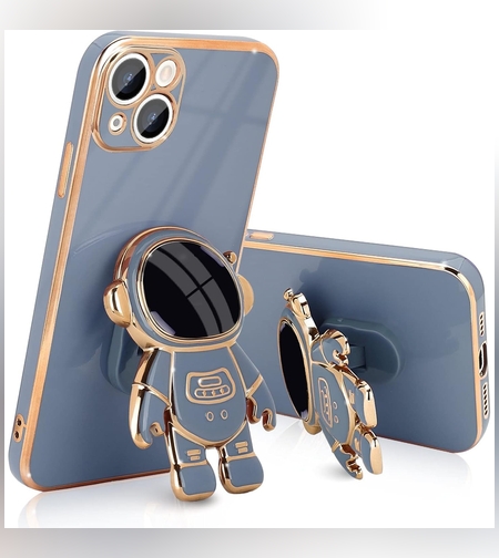 Husa de Protectie TPU 2in1, Flippy, pentru Apple iPhone 15 Plus, Astronaut cu Suport, Antisoc, Rezistenta la Impact, Protectie Camera, Albastru