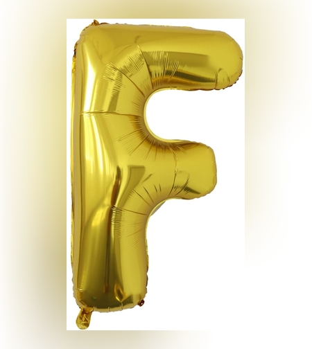 Balon Folie Metalizata Litera F, Flippy, 80 cm, Umflati cu Heliu sau Aer, Ambalaj Individual, Pai inclus, Auriu
