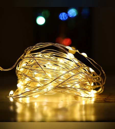 Instalatie Craciun, 5 metri, 50 LED-uri, cu Baterii si Telecomanda cu 8 functii, Alb cald, Flippy