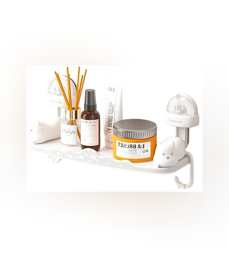 Suport pentru Baie, Flippy, Montare pe Perete, Model Pisicute, ABS, Adeziv, Raft pentru Depozitare, 33.4x17.7 cm, Alb