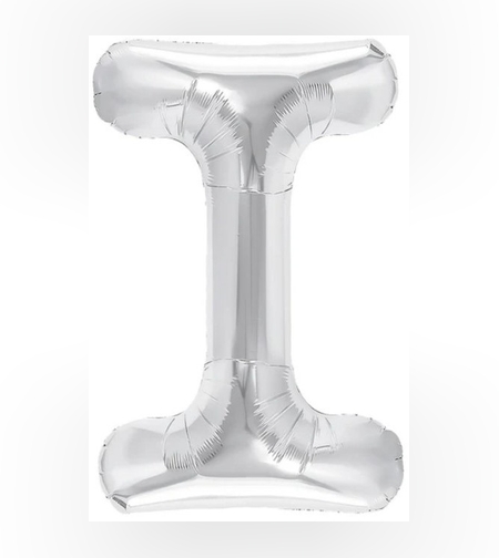 Balon Folie Metalizata Litera I, Flippy, 40 cm, Umflati cu Heliu sau Aer, Ambalaj Individual, Pai inclus, Argintiu